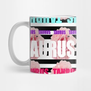 Colorful Monogram Taurus Zodiac Sign Pink Peony Flowers Mug